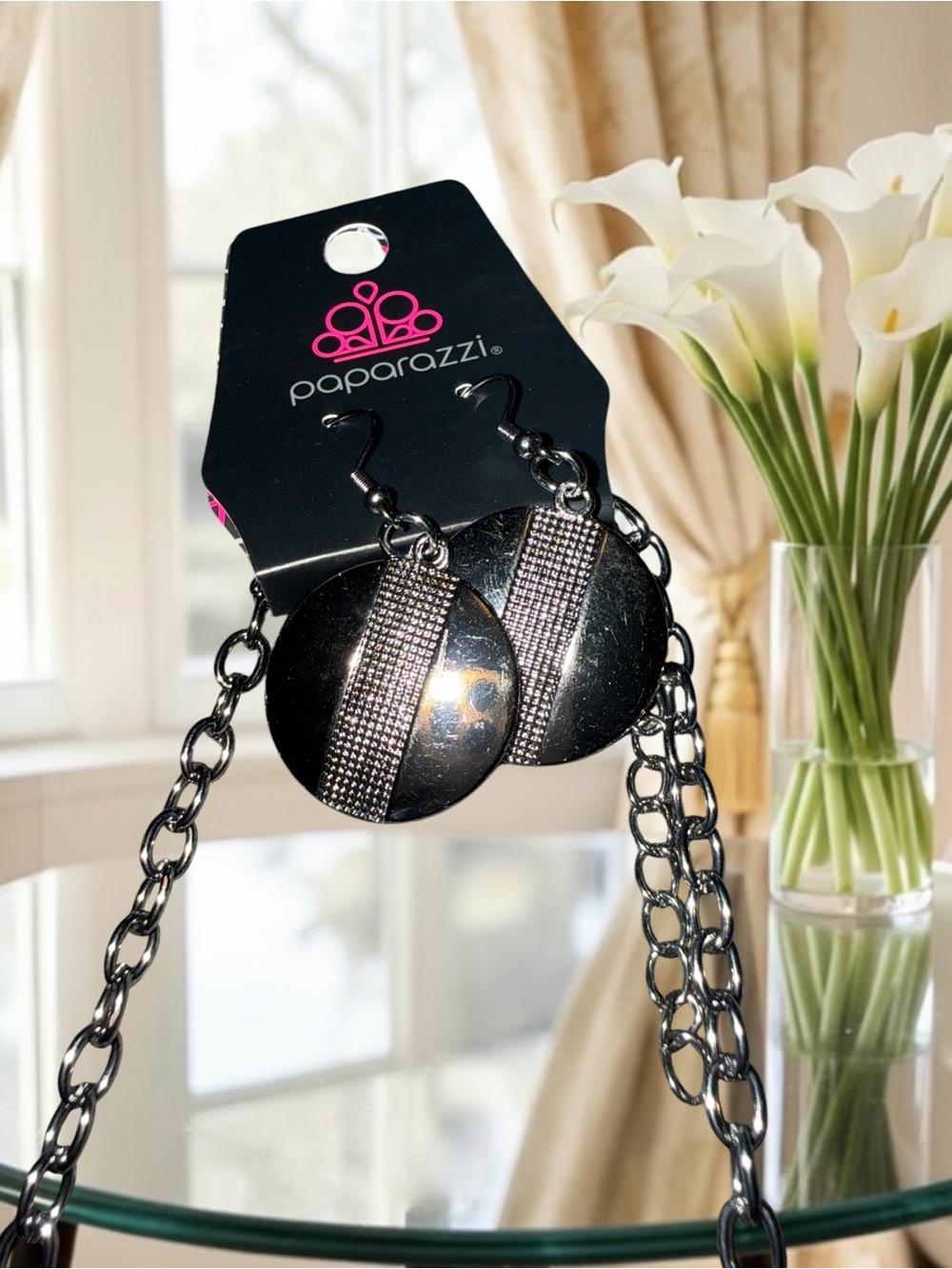 Paparazzi Metallic Enchantress Gunmetal Black Statement Necklace & Earring Set - Picture 4 of 4